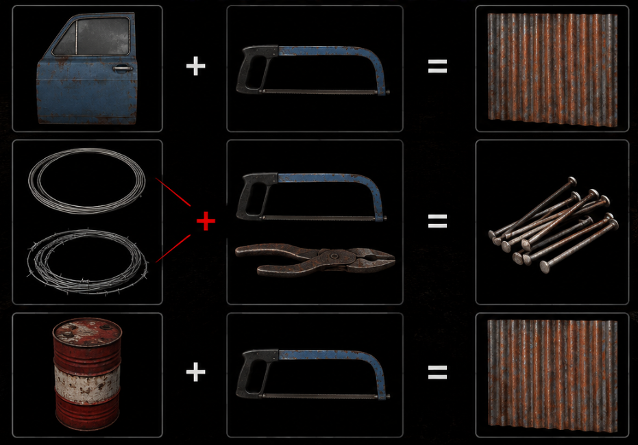 Metal sheet and nails crafting recipes